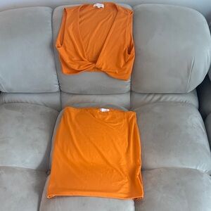 Meshki Orange Sleeveless Top and Skirt Set